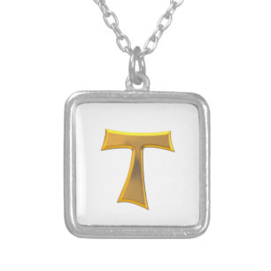 Golden 3-D Look Franciscan Tau Cross Silver Plated Necklace