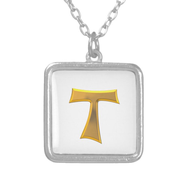 Golden 3-D Look Franciscan Tau Cross Silver Plated Necklace (Front)