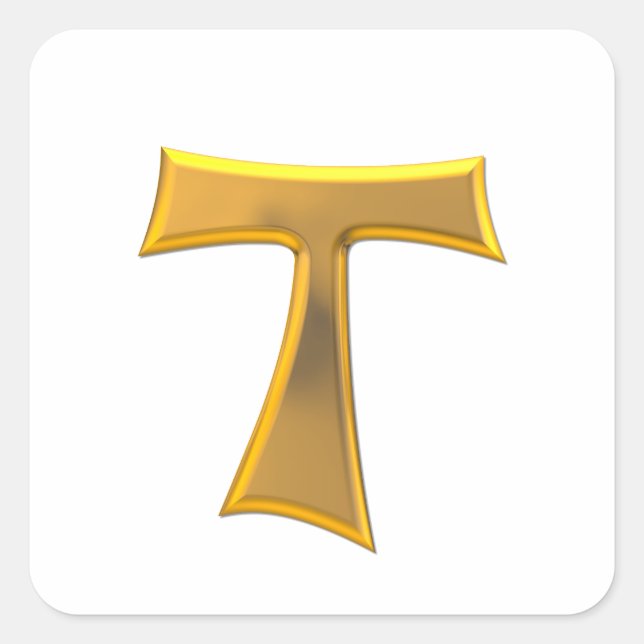 Golden 3-D Look Franciscan Tau Cross Square Sticker (Front)