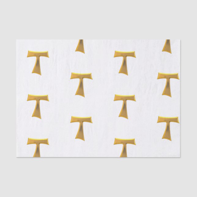 Golden 3-D Look Franciscan Tau Cross Tissue Paper (Front)
