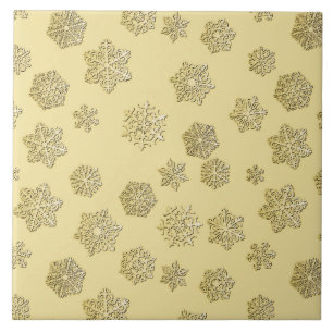 Golden 3-d snowflakes on a gold background ceramic tile