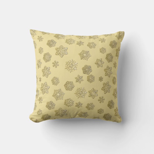 Golden 3-d snowflakes on a gold background throw pillow (Front)