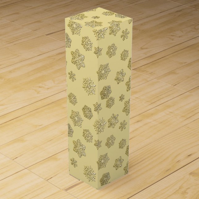 Golden 3-d snowflakes on a gold background wine gift box (Front)
