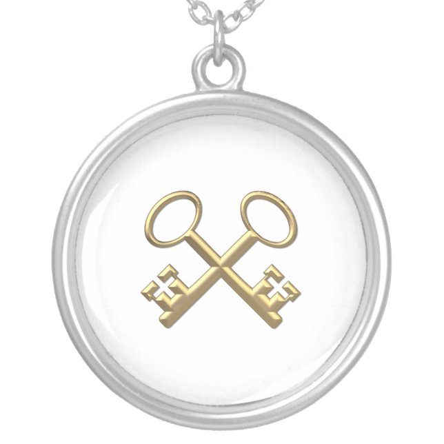 Golden "3-D" St. Peter's Keys Silver Plated Necklace (Front)