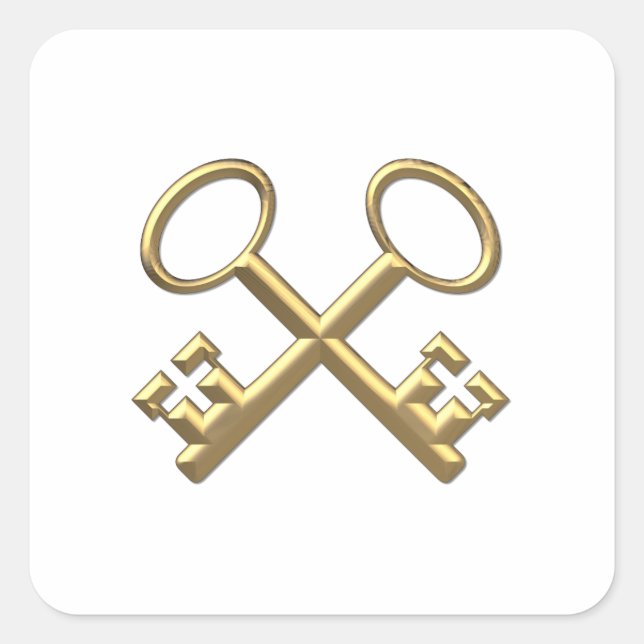 Golden "3-D" St. Peter's Keys Square Sticker (Front)