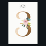 Golden 3 Floral Table Number Card<br><div class="desc">Golden number with soft pastel floral embelishment table number card. Personalize text font style,  size,  and color.</div>