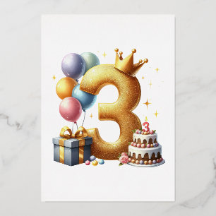 Golden 3rd Birthday Foil Invitation