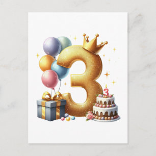 Golden 3rd Birthday Holiday Postcard