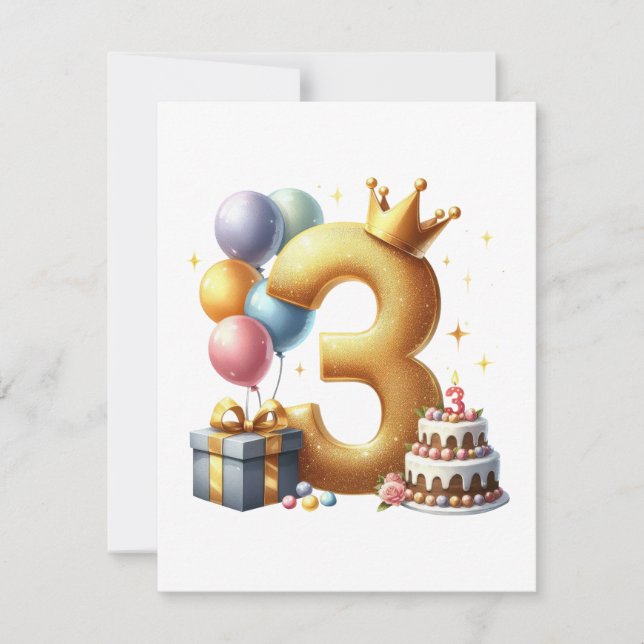 Golden 3rd Birthday Invitation (Front)