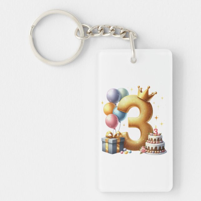 Golden 3rd Birthday Keychain (Front)
