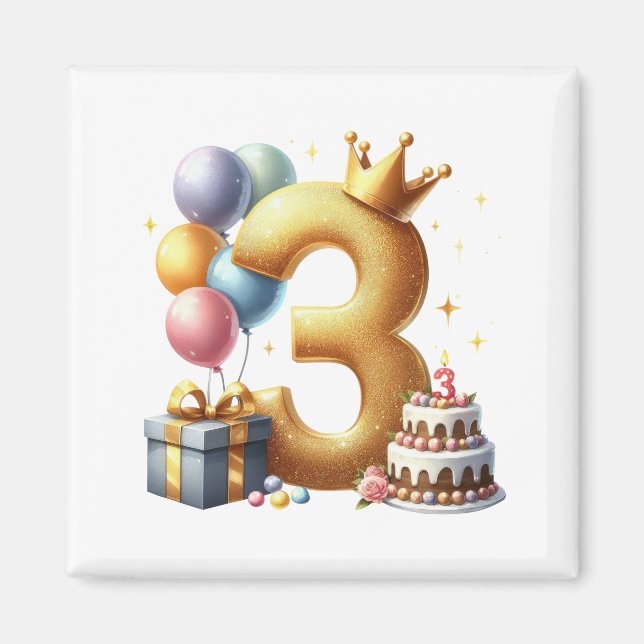Golden 3rd Birthday Magnet (Front)