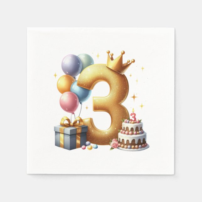 Golden 3rd Birthday Napkins (Front)