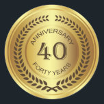 Golden 40th Anniversary with laurel wreath Sticker<br><div class="desc">Retro golden effect 40th (Wedding or company) Anniversary with laurel wreath Sticker</div>