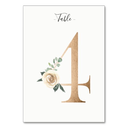 Golden 4 Floral Table Number Card