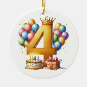 Golden 4th Birthday Ceramic Ornament