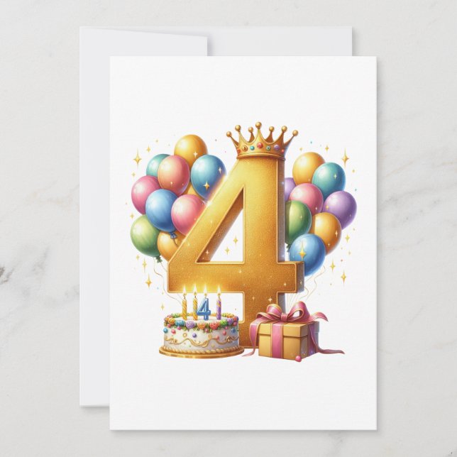 Golden 4th Birthday Invitation (Front)