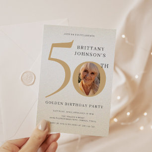 Golden 50 Anniversary Elegant 50th Birthday Invitation