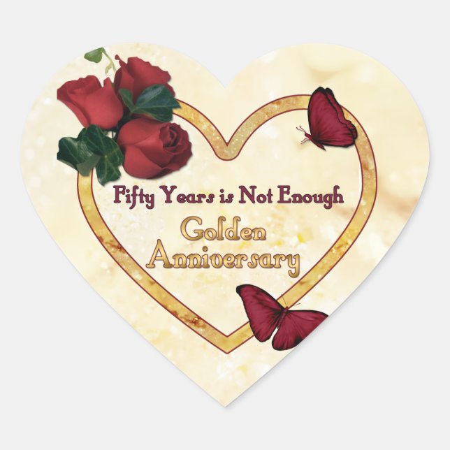 Golden 50 Anniversary Heart Heart Sticker (Front)