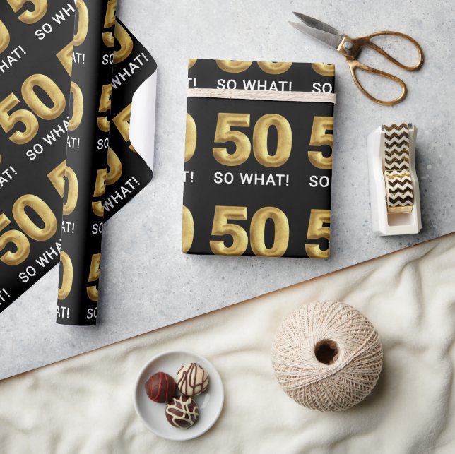 Golden 50 So What Funny Birthday Party Wrapping Paper (Crafts)