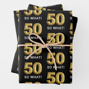 Golden 50 So What Funny Birthday Party Wrapping Paper Sheets