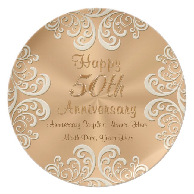 Golden 50 Wedding Anniversary Plates Personalized (Front)