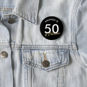 Golden 50th and Fabulous Birthday Gift Modern Button