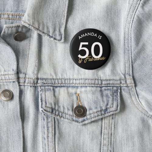 Golden 50th and Fabulous Birthday Gift Modern Button
