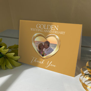 Golden 50th Anniversary add your own photo heart Thank You Card