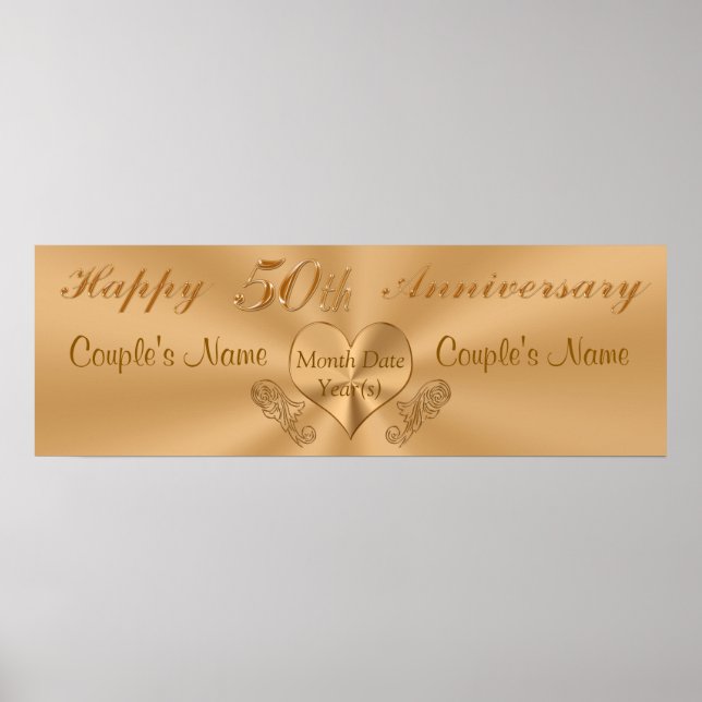 Golden 50th Anniversary Banner with NAMES and DATE Poster (Front)