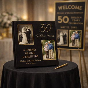 Golden 50th Anniversary Black and Gold Keepsake  Guest Book