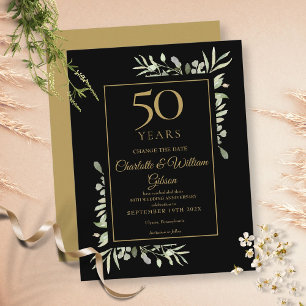 Golden 50th Anniversary Change the Date Greenery Announcement Postcard