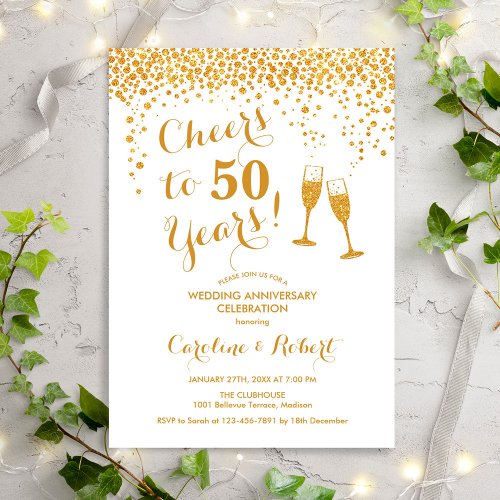 Golden 50th Anniversary _ Cheers to 50 Years Invitation