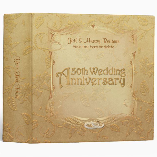 Golden 50th Anniversary - Customize 2 Inch 3 Ring Binder (Front/Spine)