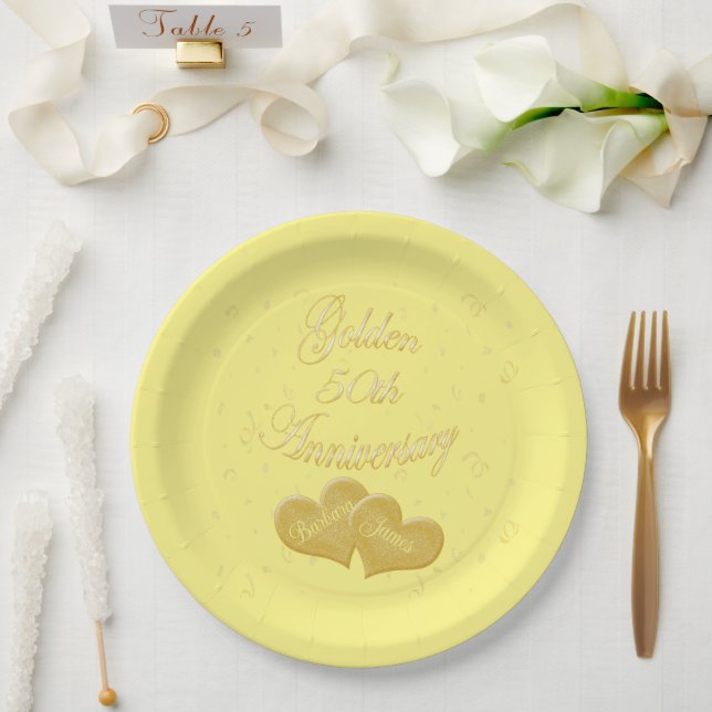 Golden 50th Anniversary Customized Paper Plates (Wedding)