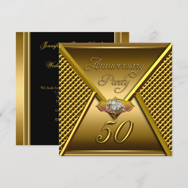 Golden 50th Anniversary Elegant Wedding Gold Invitation (Front/Back)