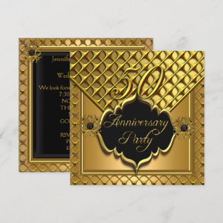 Golden 50th Anniversary Elite Elegant Black Gold Invitation