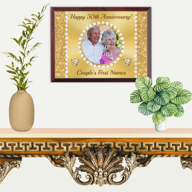 Golden, 50th Anniversary Gift for Wife, Husband, Award Plaque (Golden wedding anniversary plaque. 50th anniversary gift for friends, parents, husband and wife.)