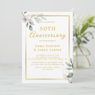 Golden 50th Anniversary Greenery Invitation