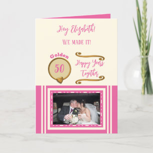 Golden 50th anniversary happy years pink cream card