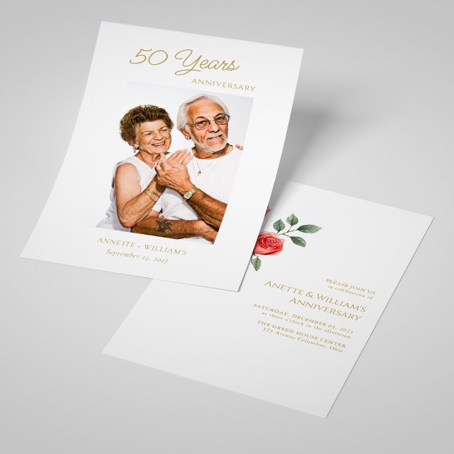 Golden 50th Anniversary Invitations with Rose (Personalized Golden 50th Anniversary Invitations with Rose)