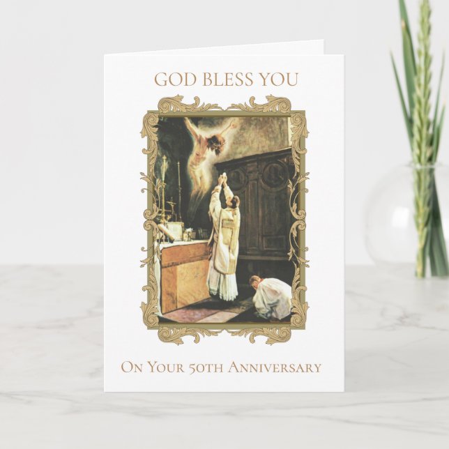 Golden 50th Anniversary Ordination Priest at Altar Card (Front)