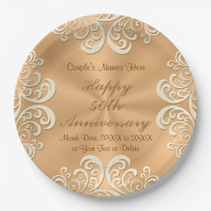 Golden 50th Anniversary Paper Plates PERSONALIZED
