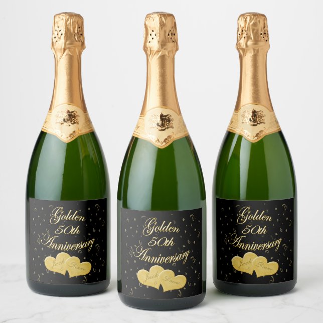 Golden 50th Anniversary Personalized Wine Labels (Bottles)