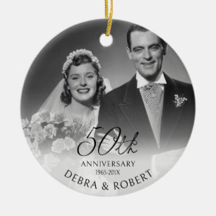 Golden 50th Anniversary Photo Ornament with QR Cod