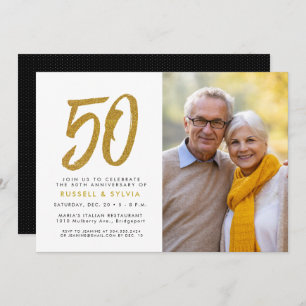 Golden 50th anniversary photo party invitation
