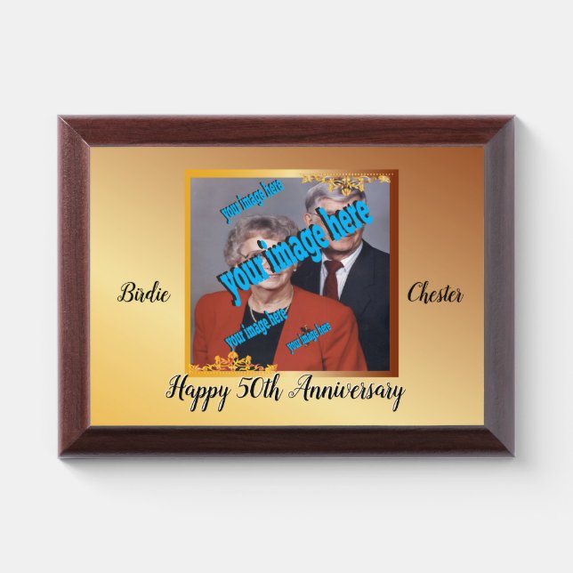 Golden 50th Anniversary Photo Template Award Plaque (Horizontal)
