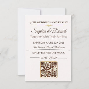 Golden 50th Anniversary QR RSVP Invitation