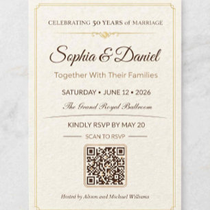 Golden 50th Anniversary QR RSVP Invitation