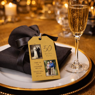 Golden 50th Anniversary Then and Now Photo Favor Gift Tags