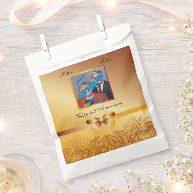 Golden 50th Anniversary Wedding Photo Template Favor Bag (Clipped)